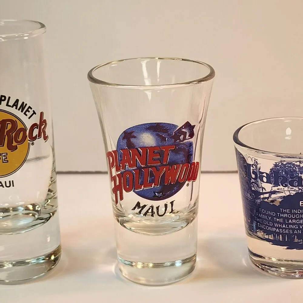 Vintage Maui Hawaii Shot Glass Lot - Hard Rock Cafe & Planet Hollywood Shooters